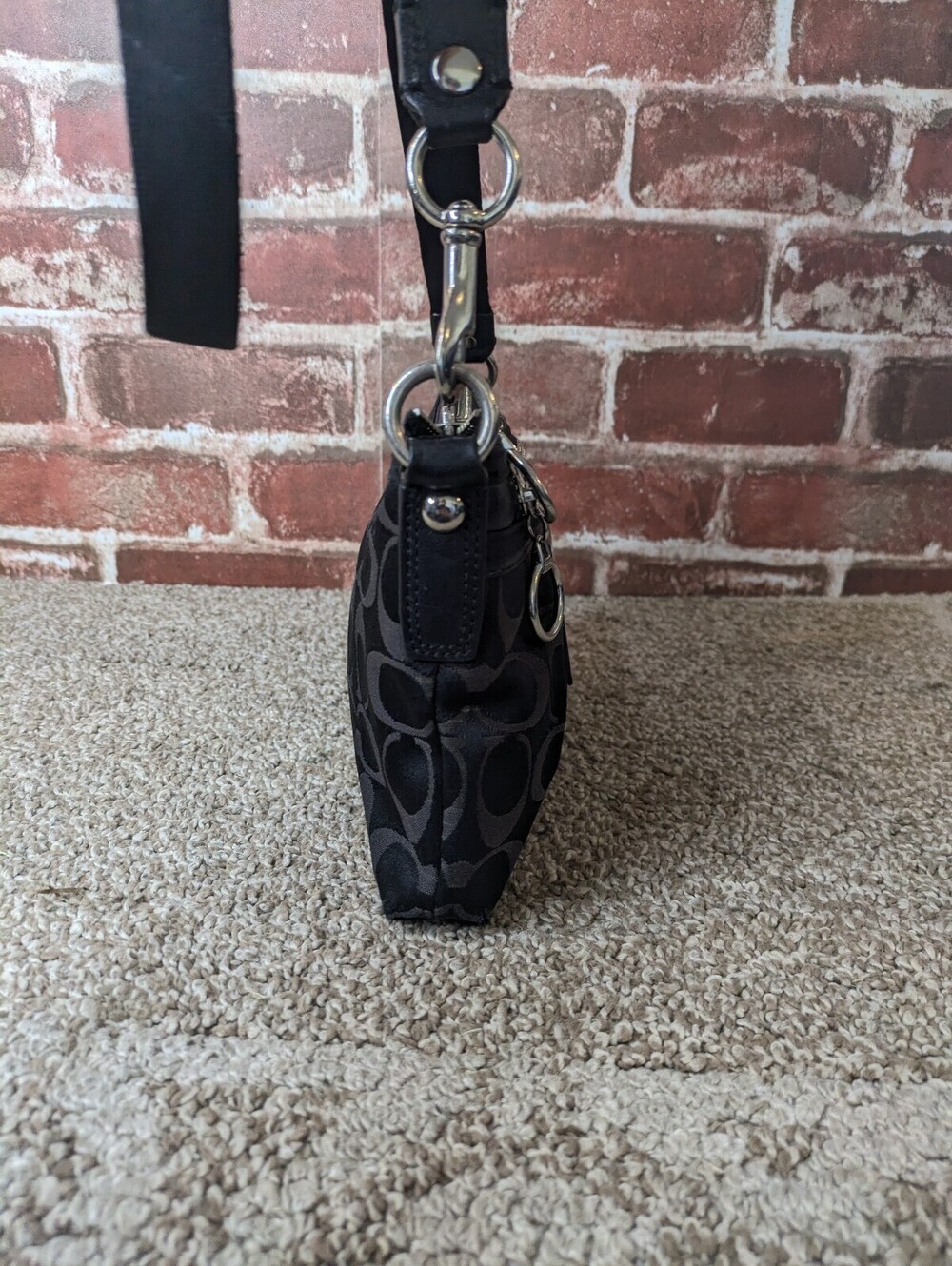 Coach Poppy Y2K crossbody bag black sateen signature C jacquard fabric metallic - Picture 4 of 9